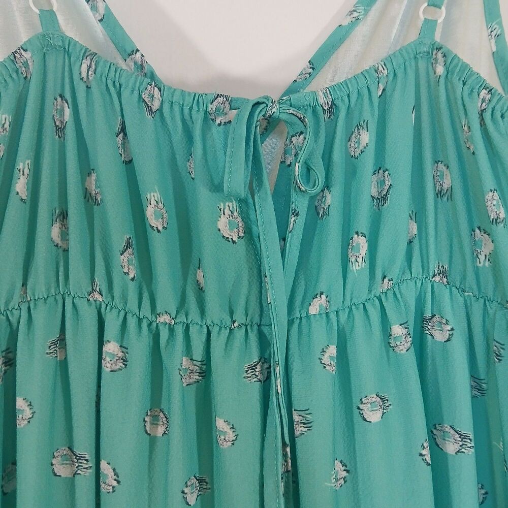 Teal Boho Tiered Maxi Dress Small Cottagecore Fairycore Stretch Flowy Coastal - Picture 4 of 8